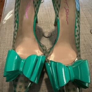 Betsey Johnson Teal Checkered Heels with Bow